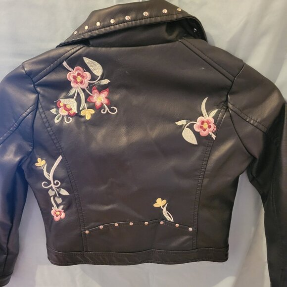 joujou Flower Embroidered Semi-Fitted Vegan Leather Jacket - Picture 3 of 5
